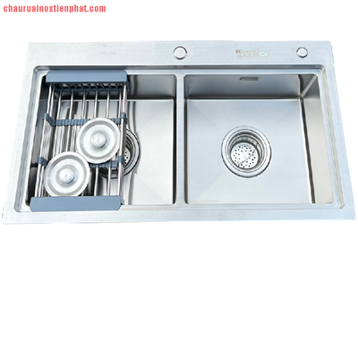 Chậu rửa bát hai hố cân bậc thang 304 (KT:780x430x240)