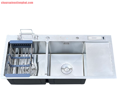 Chậu rửa bát Kagol hai hố cân, có bàn, cài dao, cài thớt (KT:100x45x24 cm)