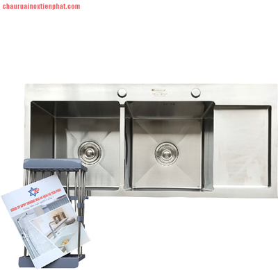 Chậu rửa bát Kagol hai hố cân, có bàn chờ (KT:100x45x24 cm)