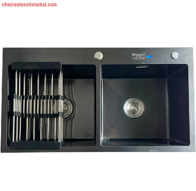 Chậu rửa bát Kagol hai hố cân Nano đen (KT:820x450x240)