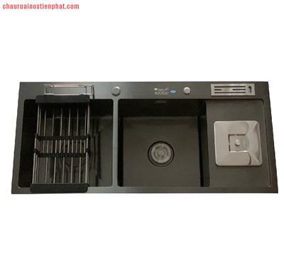 Chậu rửa bát Kagol hai hố cân Nano,có bàn cài dao-thớt, hố rác (KT:100x45x24 cm)