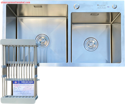 Chậu rửa bát Kagol hai hố lệch inox 304 (KT:700x400x240)