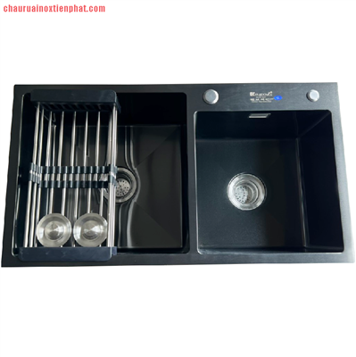 Chậu rửa bát hai hố cân Nano đen (KT:780x430x240)