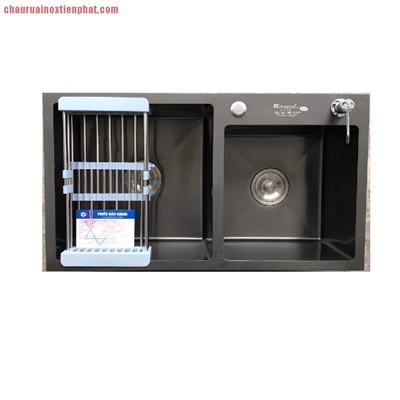 Chậu rửa bát Kagol hai hố lệch Nano đen (KT:82x45x24 cm)
