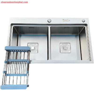 Chậu rửa bát Kagol hai hố cân bậc thang 304 (KT:82x48x24 cm)