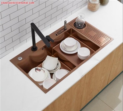 Chậu rửa bát inox phủ nano vàng có rửa cốc