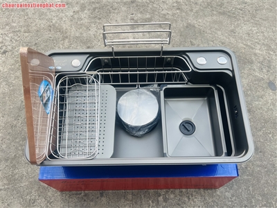 Chậu rửa bát Kagol 1 hố inox phủ nano đen 7848