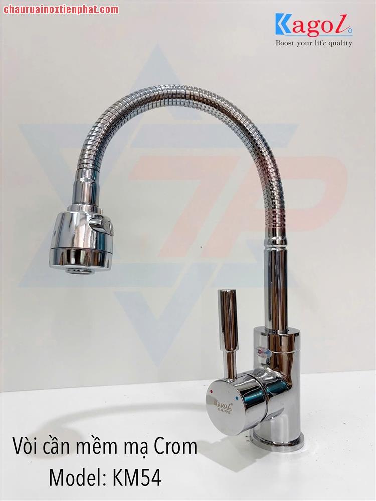 Vòi rửa bát Kagol cần mềm hai đường nước, đồng mạ bóng