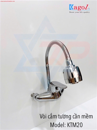 Vòi rửa bát nóng lạnh Kagol cắm tường, cần mềm đồng mạ
