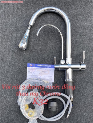 Vòi rửa bát Kagol đồng ba đường nước, đầu rút