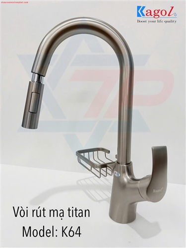 Vòi rửa bát Kagol đầu rút có giá đựng khăn lau